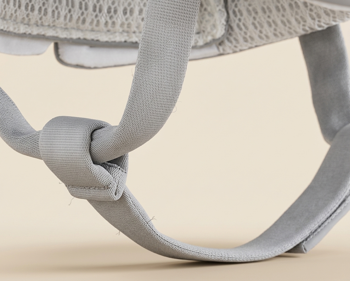 Close-up of soft knotted chin strap